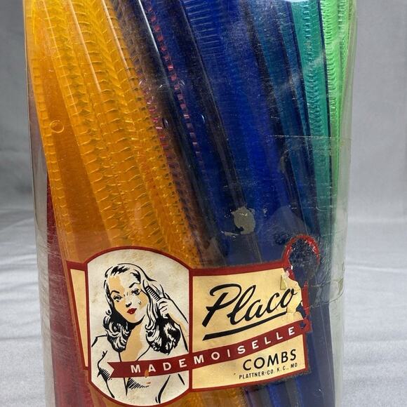 Vintage Placo Mademoiselle Translucent Hair Combs Plastic W/ Original Container main image 11